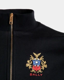 Half Zip Sweatshirt With a Bally Crest Logo In Navy Blue Cotton