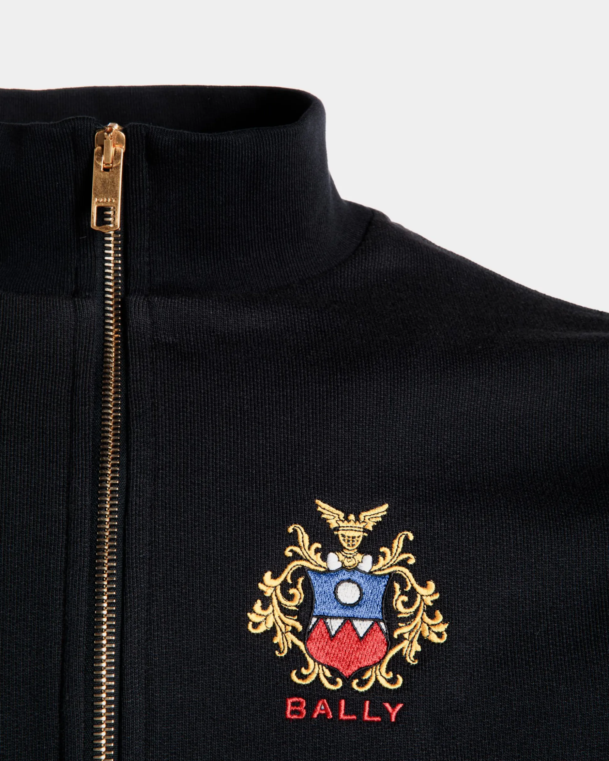 Half Zip Sweatshirt With a Bally Crest Logo In Navy Blue Cotton