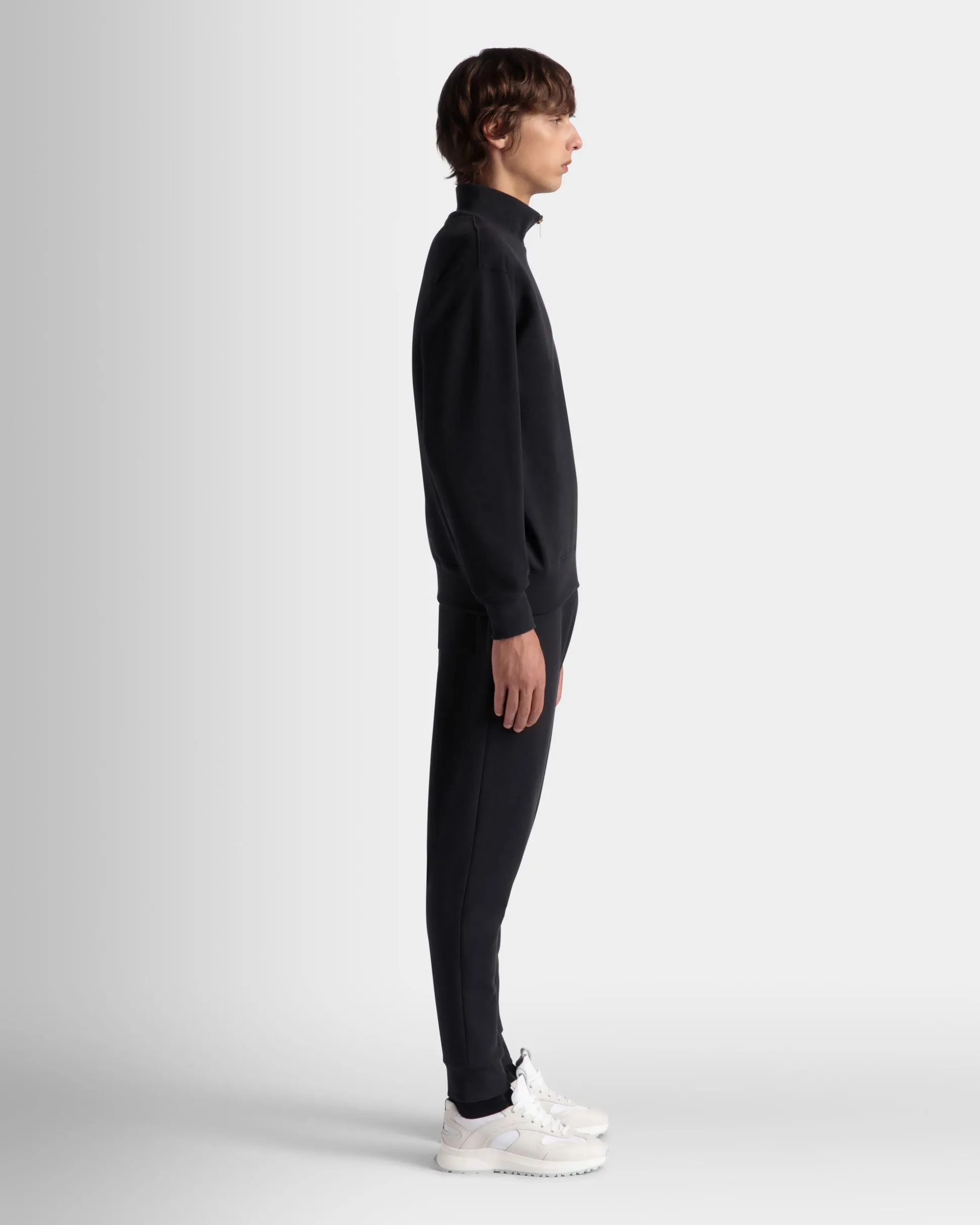 Half Zip Sweatshirt With a Bally Crest Logo In Navy Blue Cotton