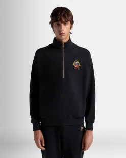 Half Zip Sweatshirt With a Bally Crest Logo In Navy Blue Cotton