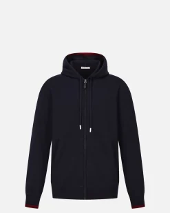 Hoodie In Navy Blue Wool