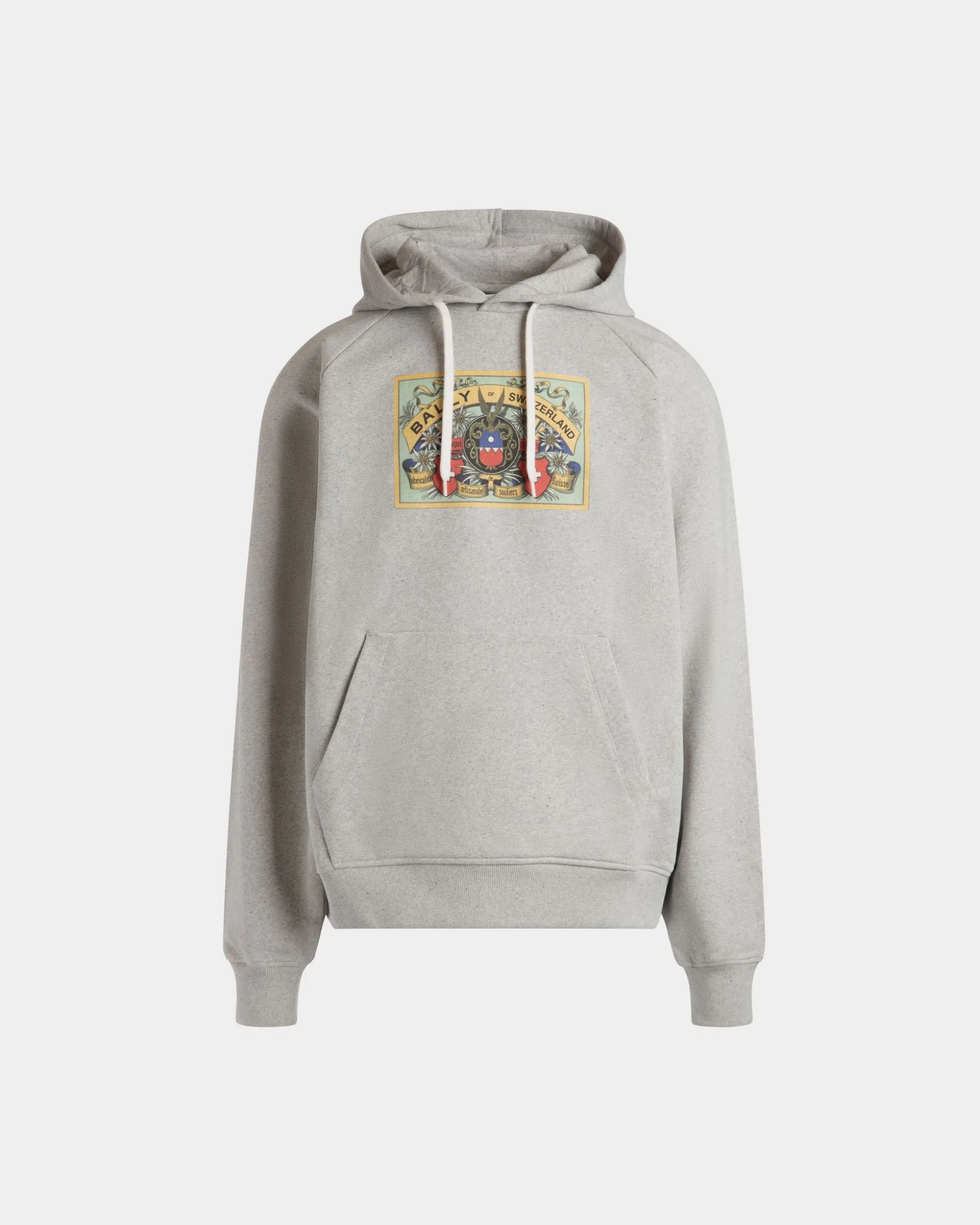 Hoodie With Bally Crest Label In Grey Melange Cotton