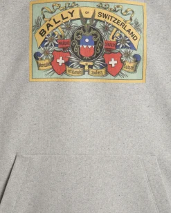 Hoodie With Bally Crest Label In Grey Melange Cotton
