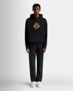 Hoodie With Bally Crest Logo In Navy Blue Cotton