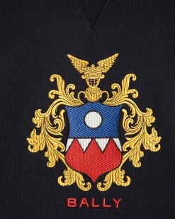 Hoodie With Bally Crest Logo In Navy Blue Cotton
