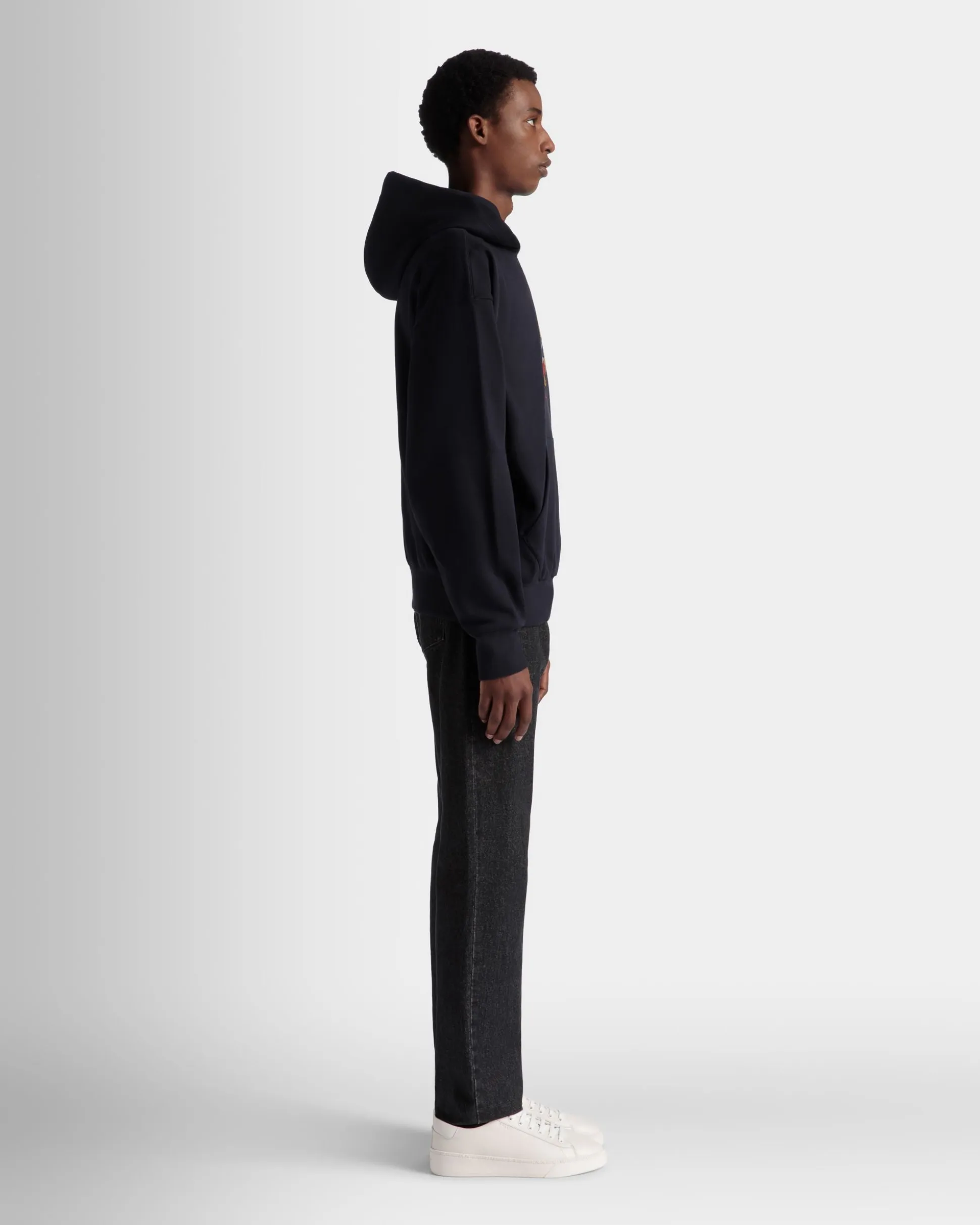 Hoodie With Bally Crest Logo In Navy Blue Cotton