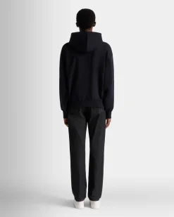 Hoodie With Bally Crest Logo In Navy Blue Cotton