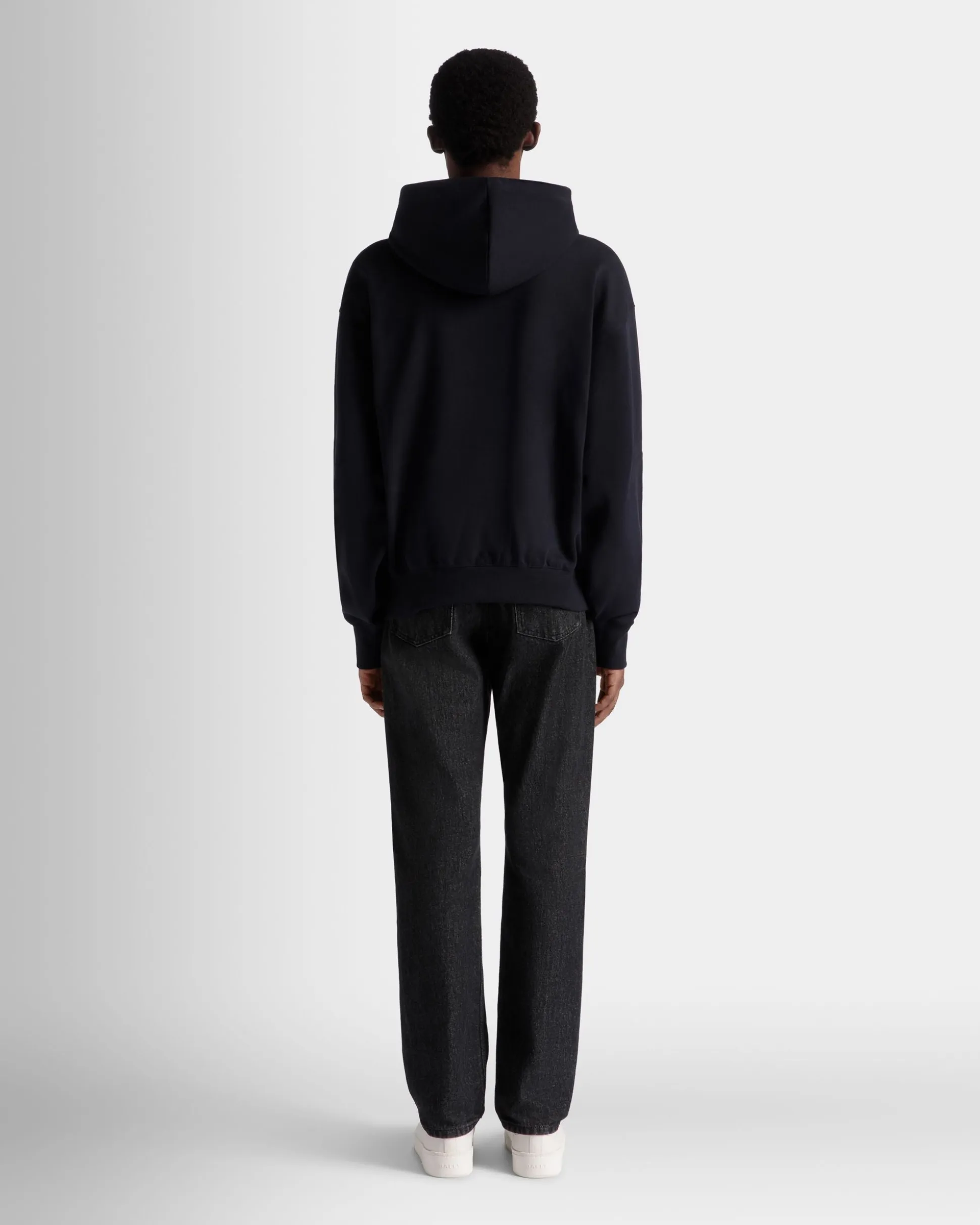 Hoodie With Bally Crest Logo In Navy Blue Cotton