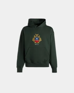 Hoodie With Bally Crest Logo In Bottle Green Cotton
