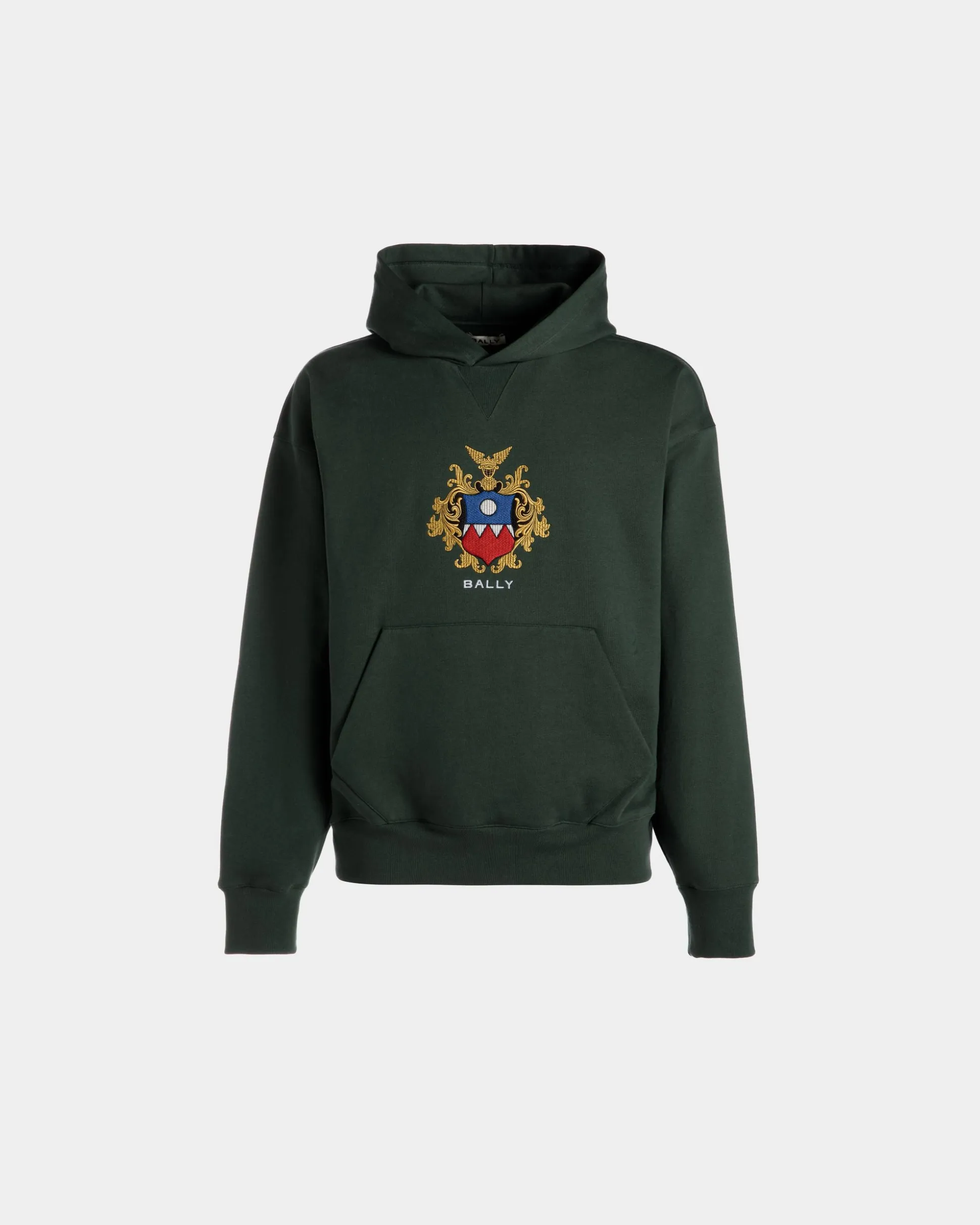 Hoodie With Bally Crest Logo In Bottle Green Cotton