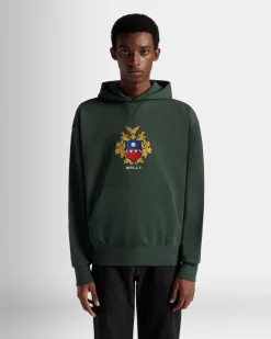 Hoodie With Bally Crest Logo In Bottle Green Cotton