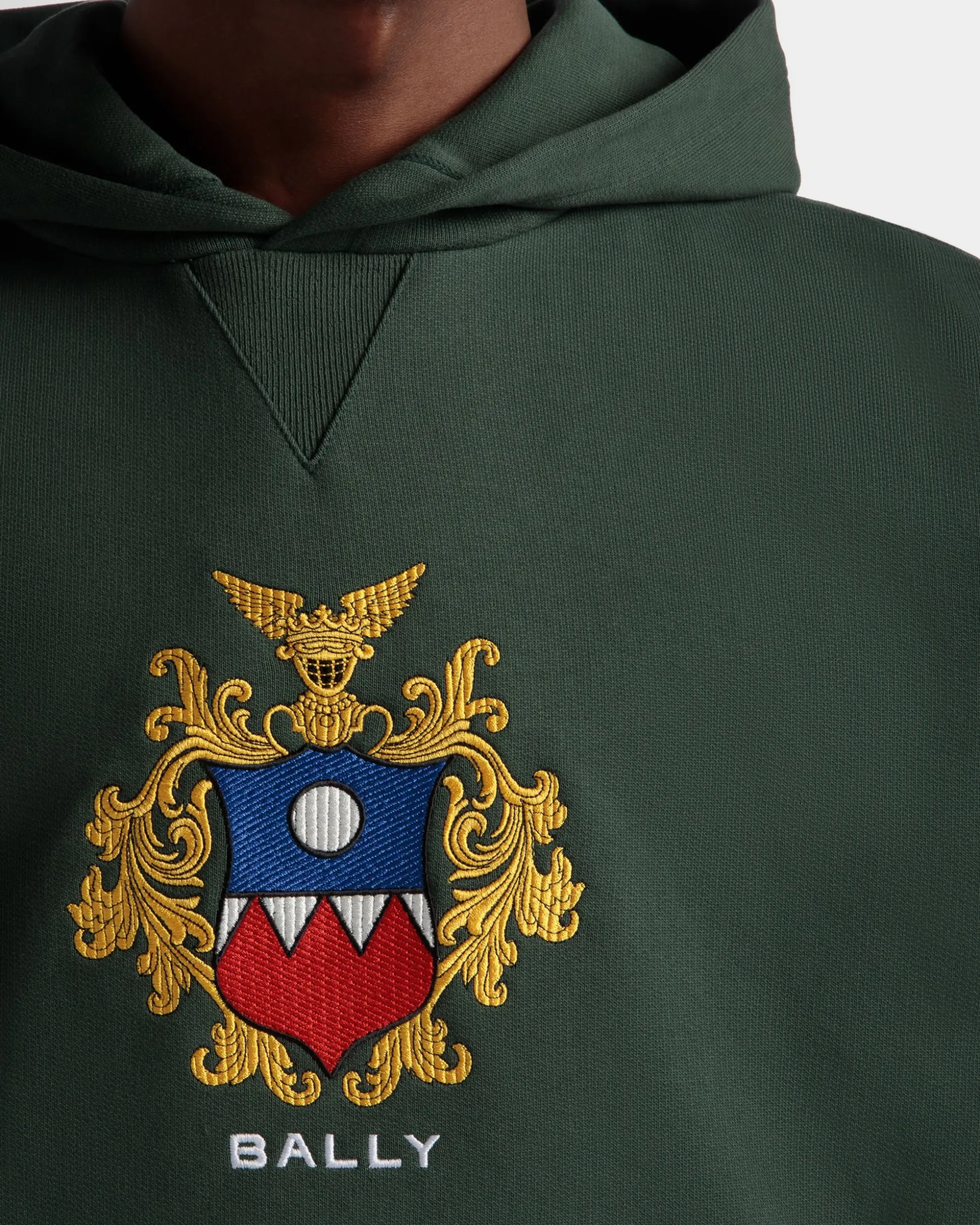 Hoodie With Bally Crest Logo In Bottle Green Cotton