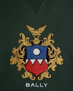 Hoodie With Bally Crest Logo In Bottle Green Cotton