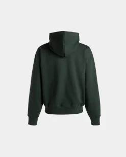 Hoodie With Bally Crest Logo In Bottle Green Cotton