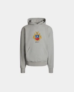 Hoodie With Bally Crest Logo In Grey Melange Cotton
