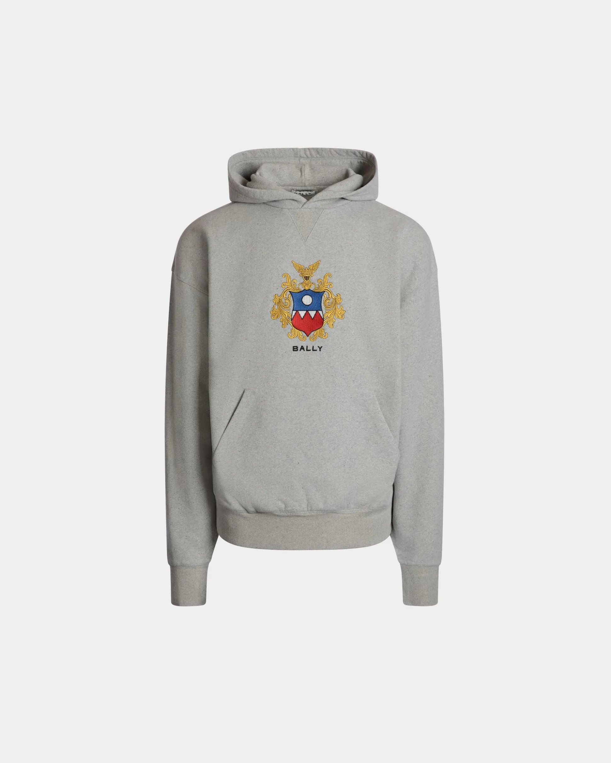 Hoodie With Bally Crest Logo In Grey Melange Cotton