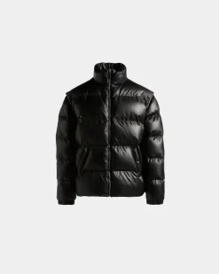 2-in-1 Puffer Jacket in Black Leather