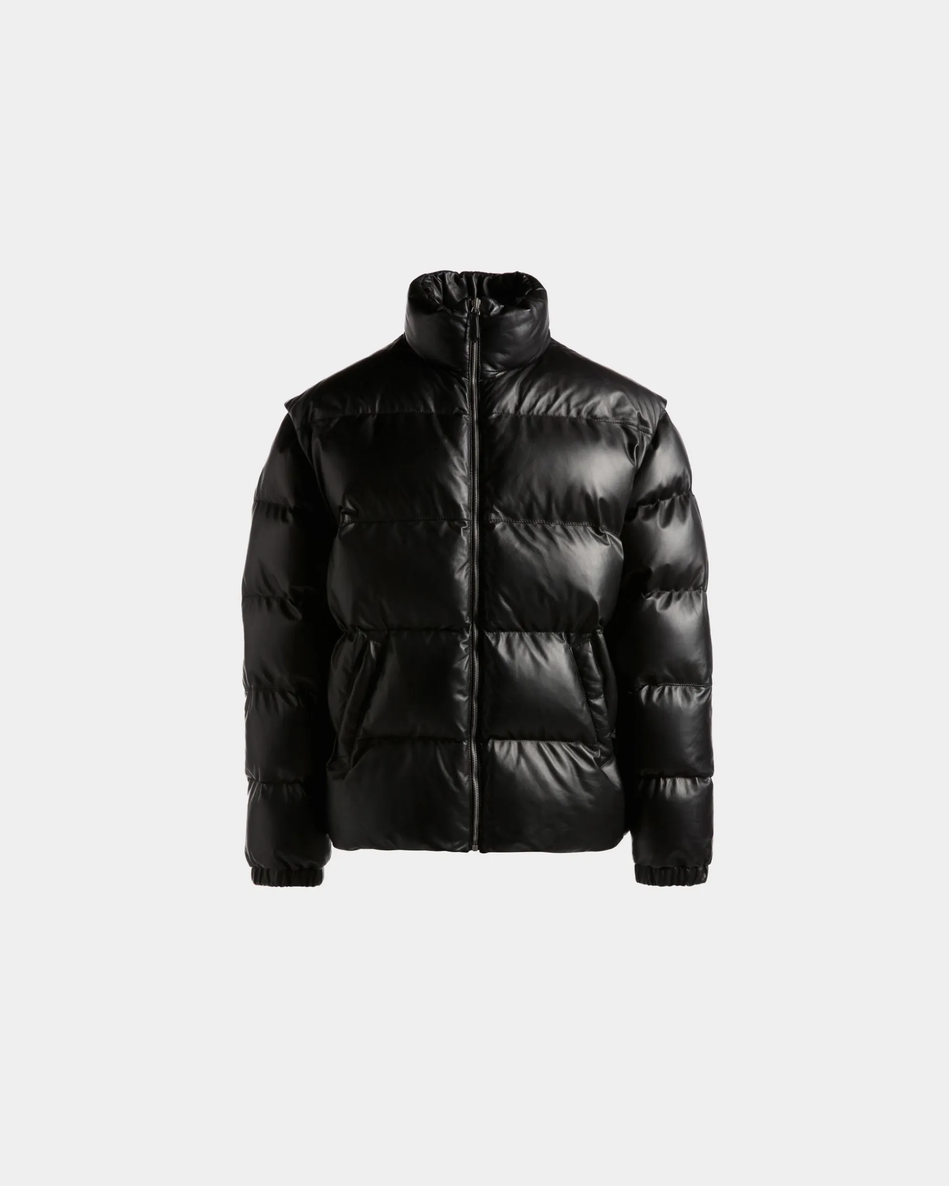 2-in-1 Puffer Jacket in Black Leather