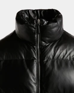 2-in-1 Puffer Jacket in Black Leather