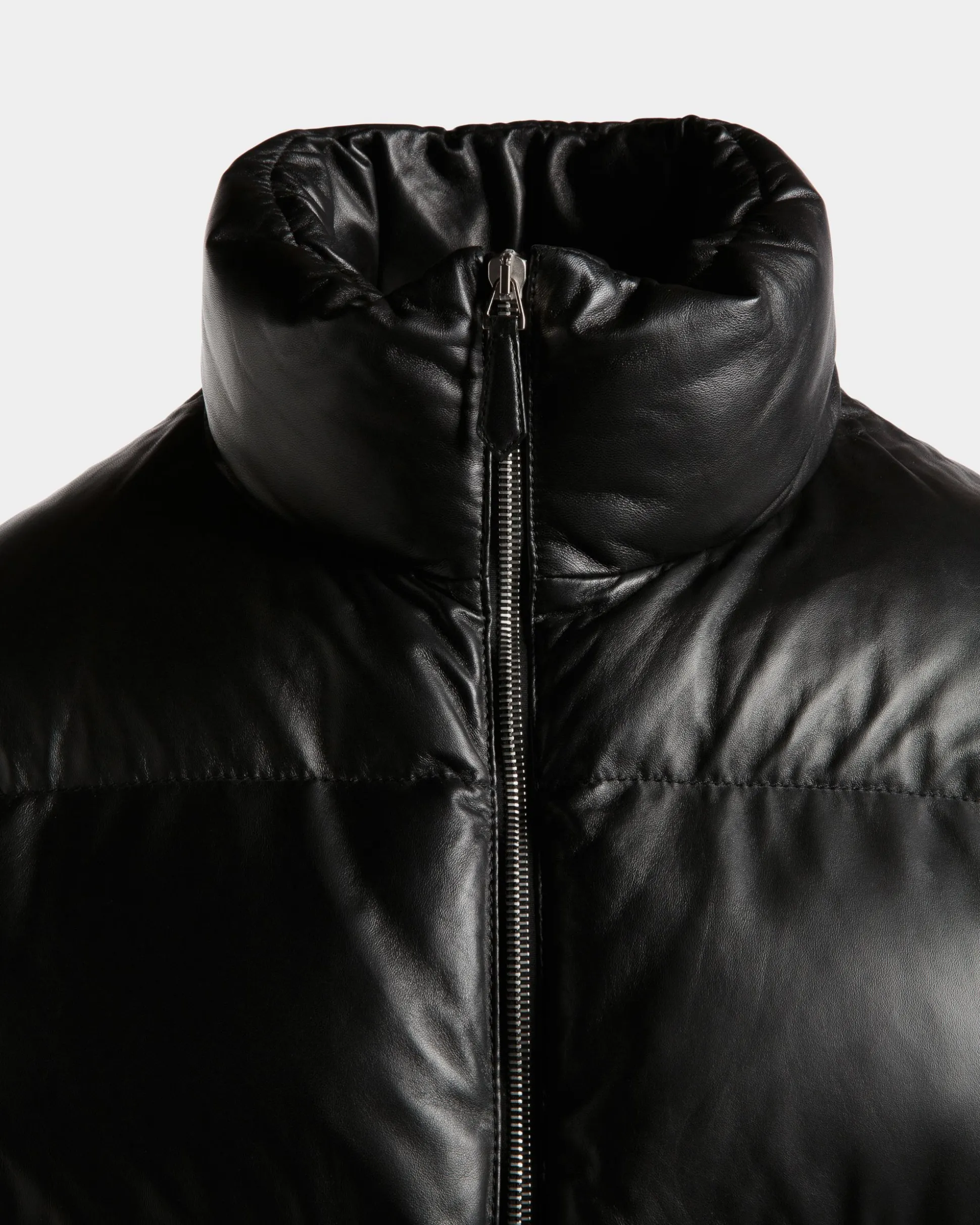 2-in-1 Puffer Jacket in Black Leather