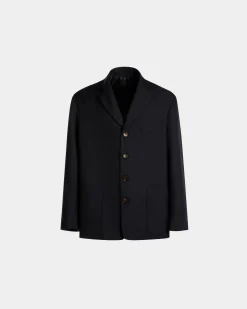 Jacket in Navy Blue Wool Blend
