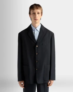 Jacket in Navy Blue Wool Blend