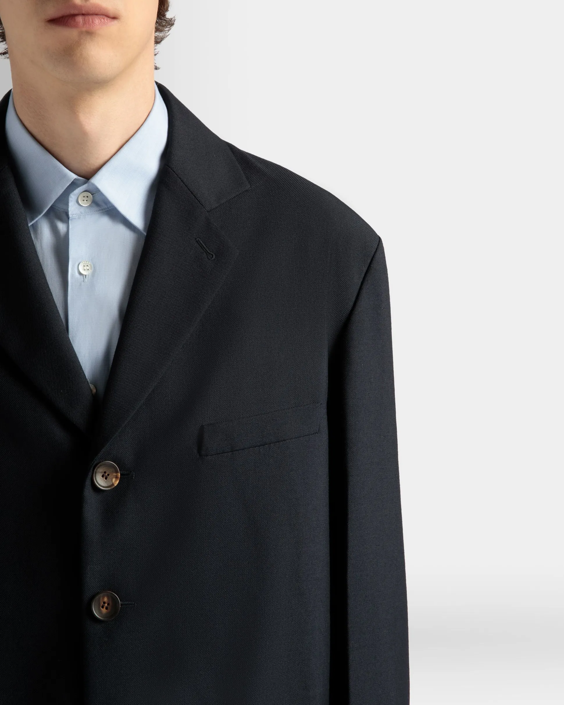 Jacket in Navy Blue Wool Blend