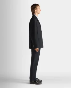 Jacket in Navy Blue Wool Blend