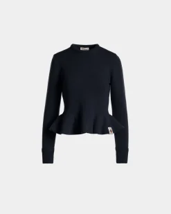 Knit Top In Navy Blue Wool