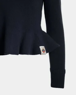 Knit Top In Navy Blue Wool