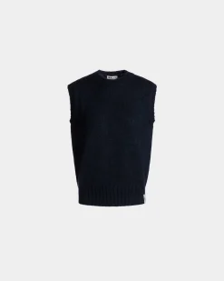 Knit Vest In Navy Blue Mohair And Silk