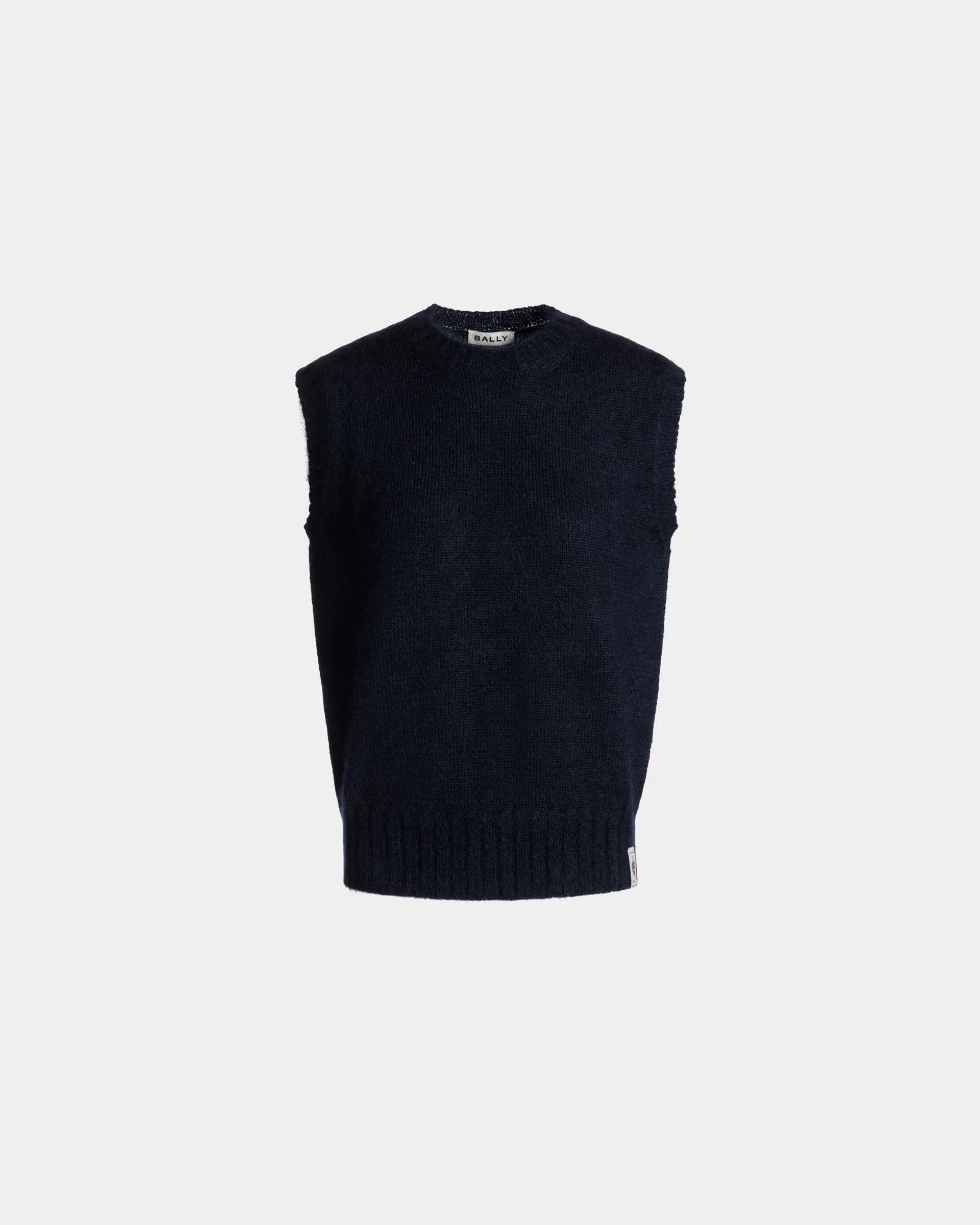 Knit Vest In Navy Blue Mohair And Silk