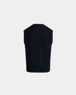 Knit Vest In Navy Blue Mohair And Silk