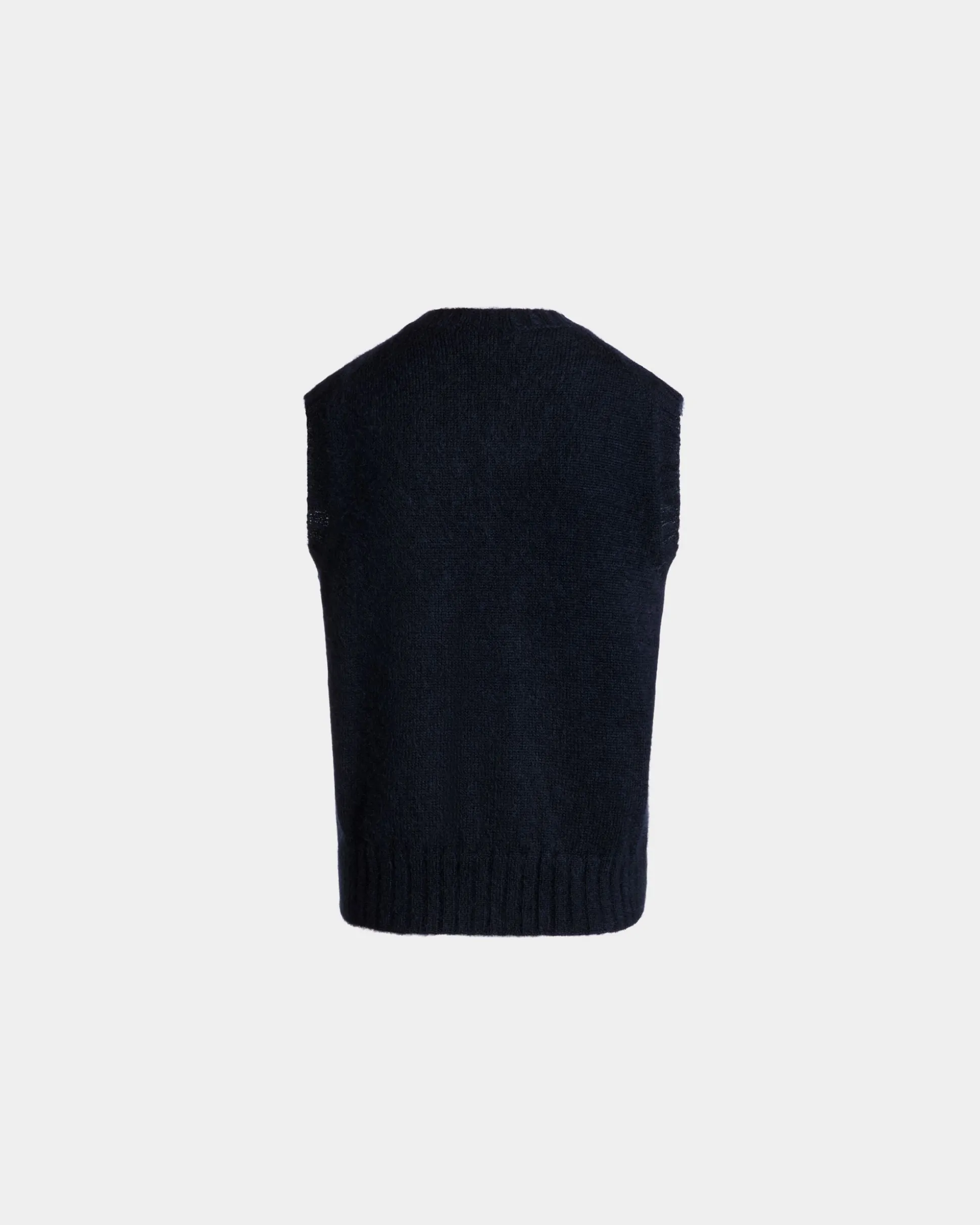 Knit Vest In Navy Blue Mohair And Silk