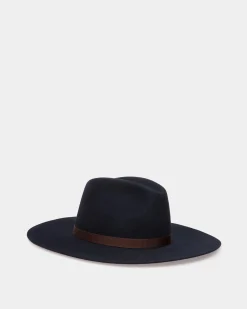 Large Brim Hat In Navy Blue Felt