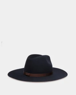 Large Brim Hat In Navy Blue Felt