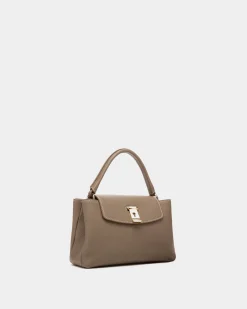 Layka Leather Top Handle Bag In Light Brown