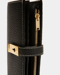 Lock Me French Wallet In Black Leather