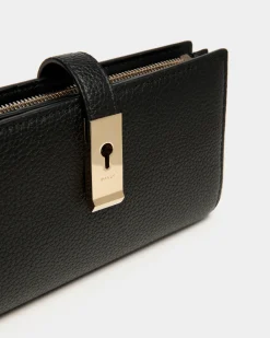 Lock Me Long Wallet In Black Grained Leather