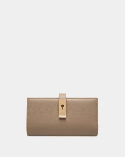 Lock Me Long Wallet In Taupe Grained Leather