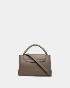 Lock Me Small Top Handle Bag In Taupe Grained Leather