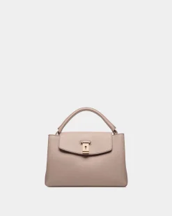 Lock Me Small Top Handle Bag In Light Beige Grained Leather