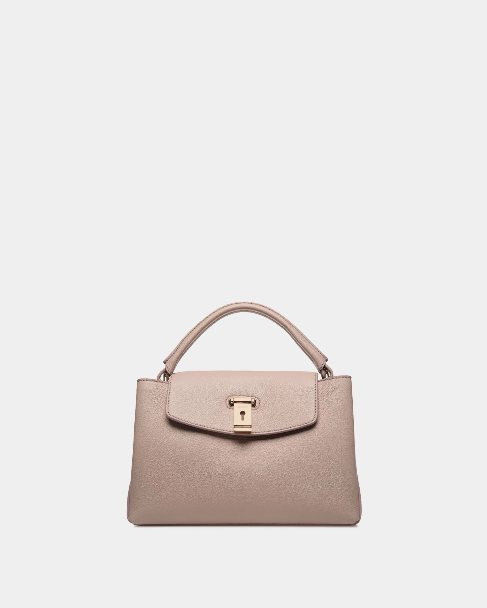 Lock Me Small Top Handle Bag In Light Beige Grained Leather
