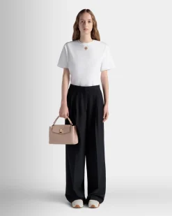 Lock Me Small Top Handle Bag In Light Beige Grained Leather
