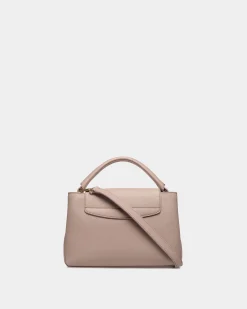 Lock Me Small Top Handle Bag In Light Beige Grained Leather