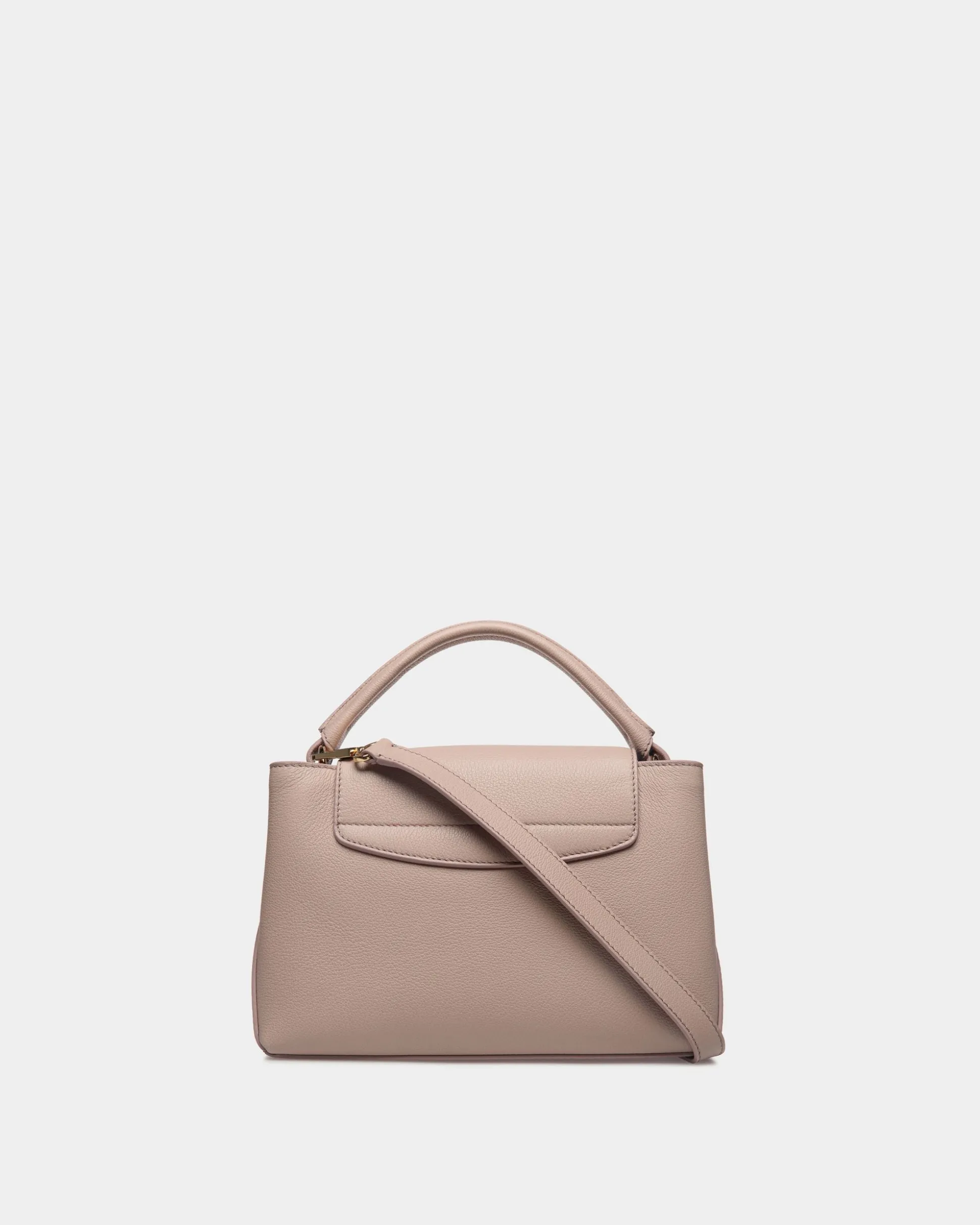 Lock Me Small Top Handle Bag In Light Beige Grained Leather