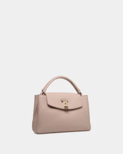 Lock Me Small Top Handle Bag In Light Beige Grained Leather