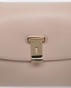 Lock Me Small Top Handle Bag In Light Beige Grained Leather