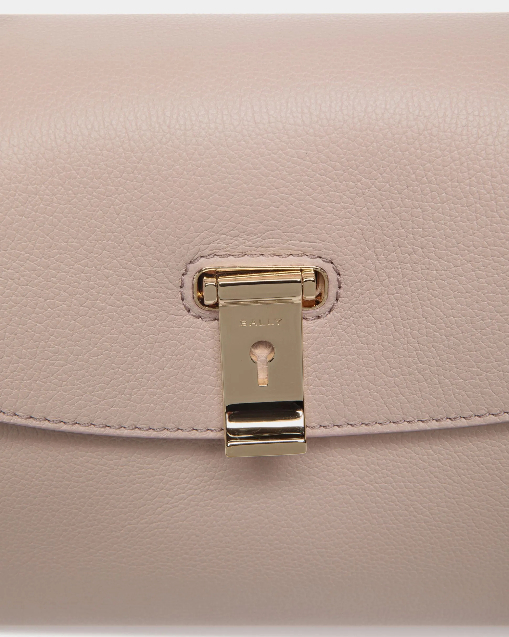 Lock Me Small Top Handle Bag In Light Beige Grained Leather