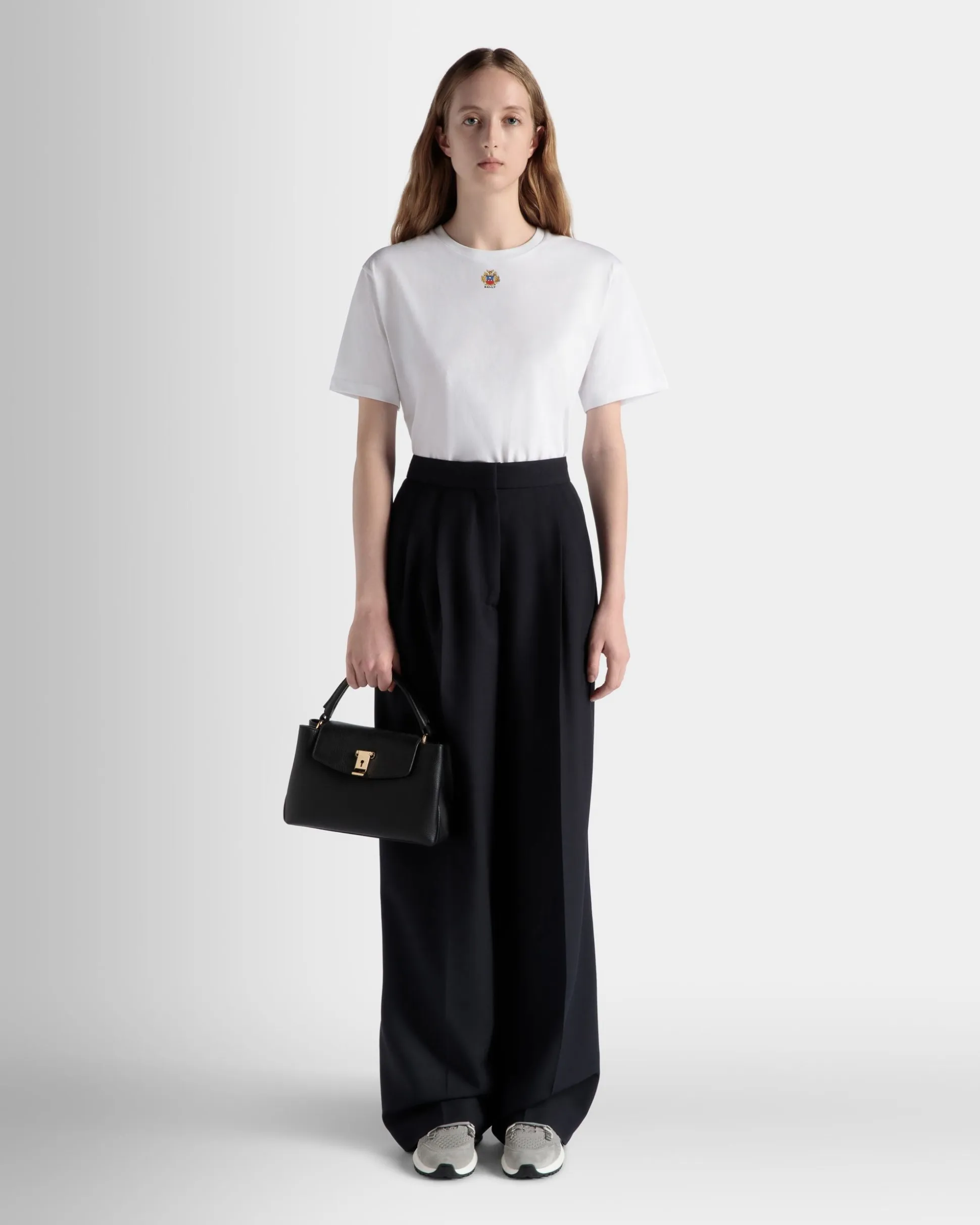 Lock Me Small Top Handle Bag In Black Grained Leather
